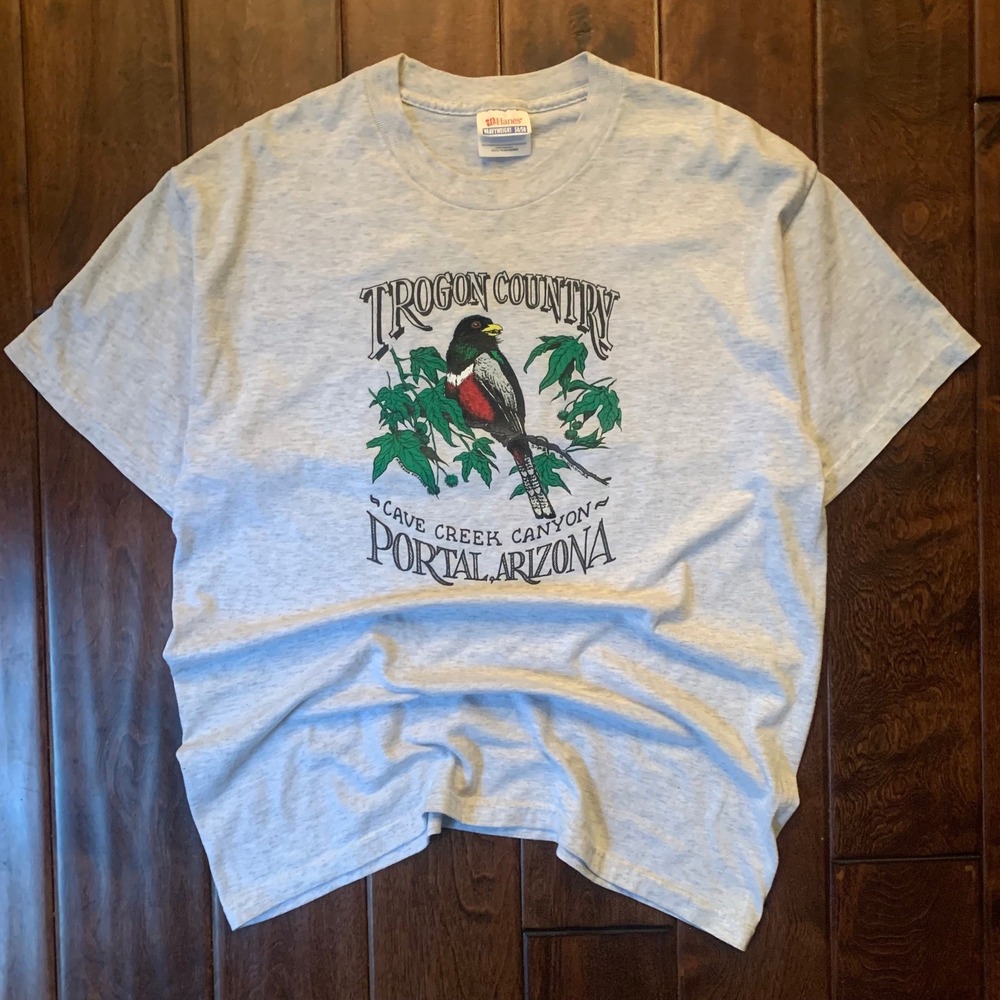 Vintage‎ Hanes Trogon Country Arizona T-Shirt Cave Creek Canyon Ash Gray XL